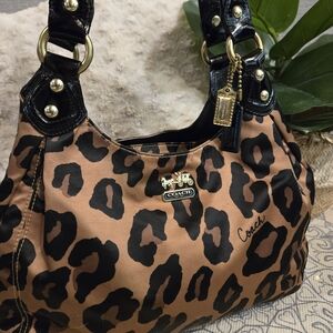 Coach Leopard Print Shoulder Bag in Brown and Black